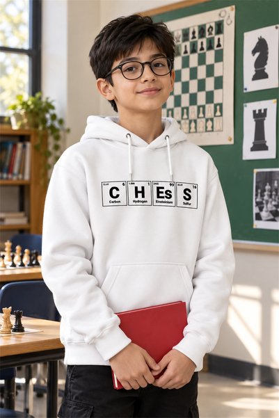 Satranç Medya Hanorac cu glugă din fleece pentru copii Periodic Chess