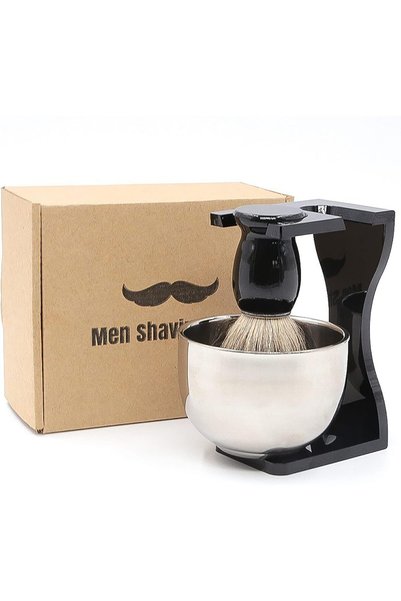 KRCIQMV 3 in 1 Shaving Brush Set, with Shaving Frame Base, Soap Bowl, Badger ...