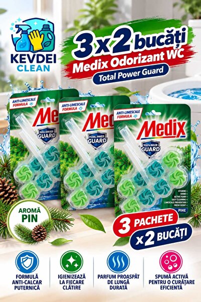 MEDİX Set 6 Bucăți Total Power Guard Odorizant WC Pine – 3 Pachete x 2 Bucăți...