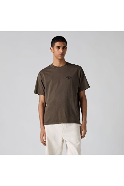 Levi's Vintage Fit Two Horse Brand Men's Crew Neck Back Patterned Brown T-Shi...