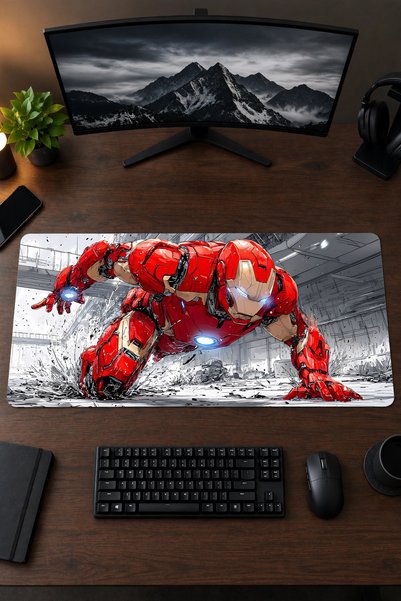 Iron-Man 40x90 Gaming Oyuncu Mouse Pad Kaymaz Kauçuk Taban Büyük Boy Klavye Fare Altlığı Mousepad