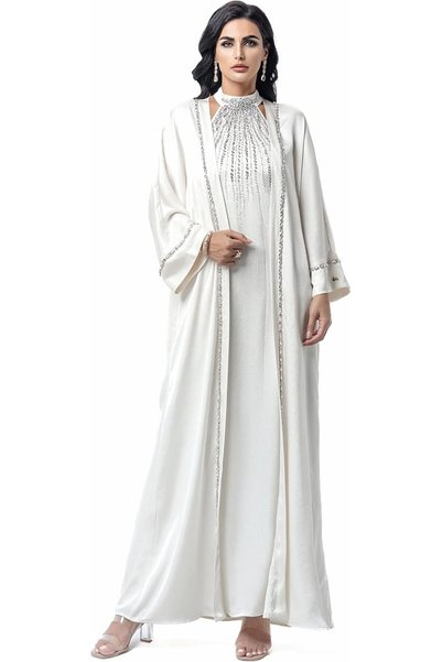 Generic Elegant two-piece abaya dress for women, open-front abaya with an emb...