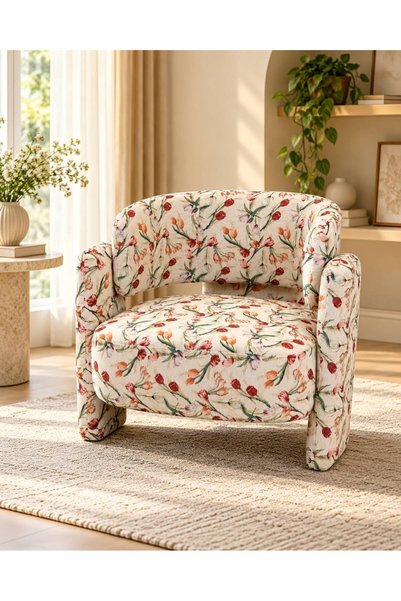 TrentonGCC Modern Barrel Armchair with Curved Backrest and Thick Seat Cushion