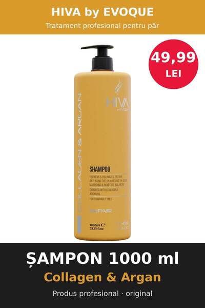 HİVA Șampon profesional Collagen & Argan 1000 ml – cu colagen și ulei de argan
