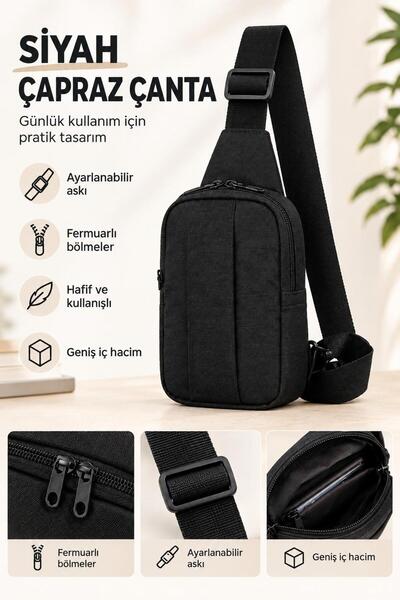 Sofia Geantă neagră pentru bărbați, tip crossbody, cu curea