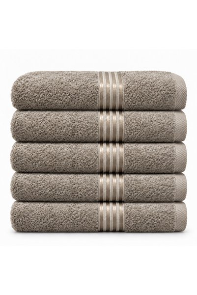 HIKAYA COTTON Set of 5 Egyptian Cotton Towels with Satin Stripes 50X90 cm |  ...