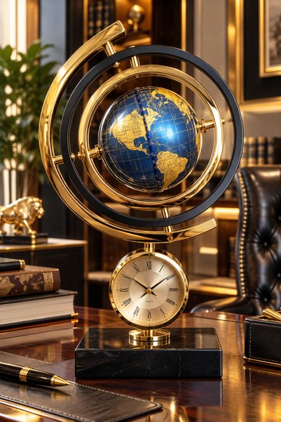 Banum Luxury LUXURY GOLD- Dünya Küreli Dekoratif Masa Saati -Dünyanın İhtişam...