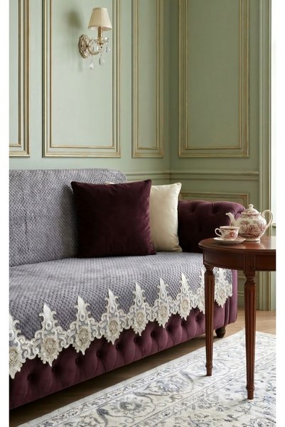DAHABELLA LUXE HOME New Season Trend Luxury French Laced Non-Slip Base Velvet Sofa Cover Sofa Bed Shawl 170X210 cm
