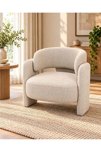TrentonGCC Modern Barrel Armchair with Curved Backrest and Thick Seat Cushion