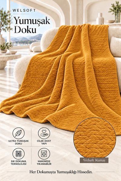 loomis Battaniye Rashell Welsoft Jakarlı Tek Kişilik 150x220cm Yumuşak Dokulu...