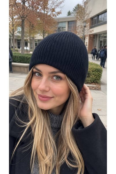 BALIENTE Navy Blue Soft Textured Knitwear Women's Beanie