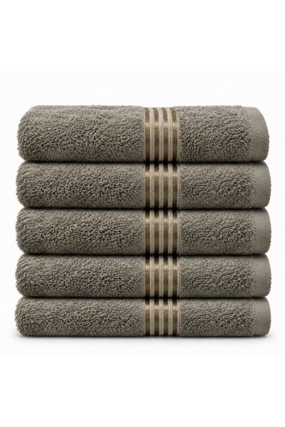 HIKAYA COTTON Set of 5 Egyptian Cotton Towels with Satin Stripes 50X90 cm |  ...