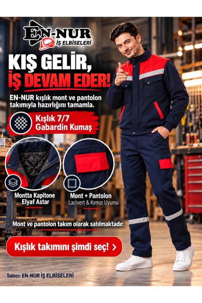 EN-NUR Kırmızı Detaylı Mont + Pantolon Lacivert Detaylı Teknik Takım.