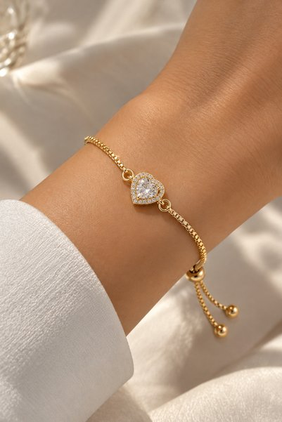 Ayzida 316L Steel Heart Zircon Stone Elevator Bracelet