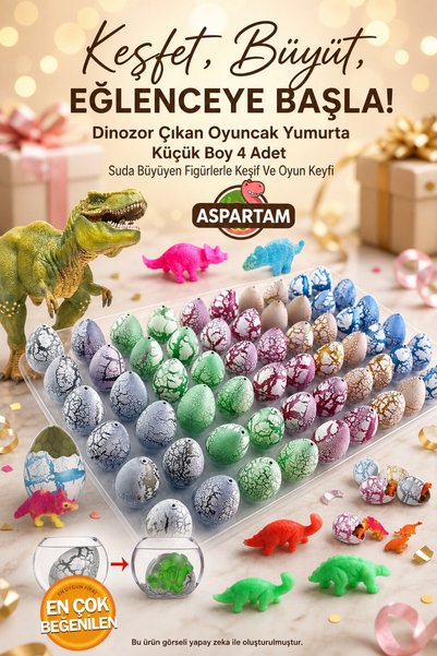 ASPARTAM Dinozor Çıkan Oyuncak Yumurta Küçük Boy 4 Adet Suda Büyüyen Figürler...