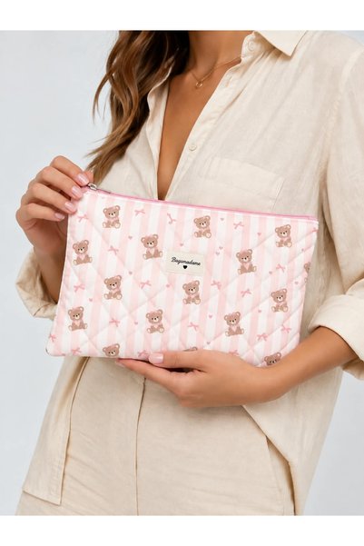 BagsMadame Teddy Bear Patterned Single Compartment Zippered Clutch Portfolio ...