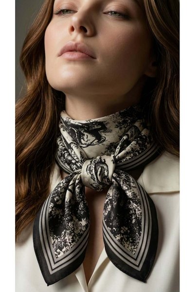 Nûda - Tarzın Değil , Tavrın Zarafeti Black and White Safari Patterned Silk S...