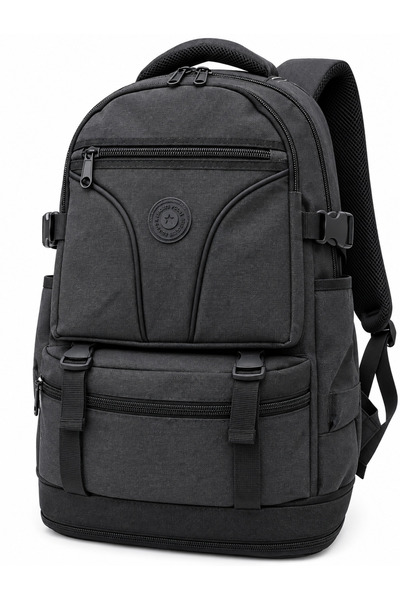 Dadacuq Rucsac din pânză neagră 50 cm Compartiment pentru laptop Compartiment inferior Suport lombar Geantă cu mai multe compartimente pentru călătorii și uz zilnic 37 litri