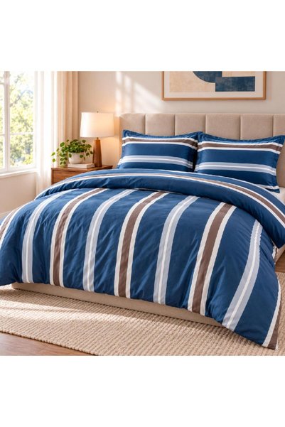 Warehouse Blue Striped Bedding Set 4 Pieces – 100% Natural Cotton