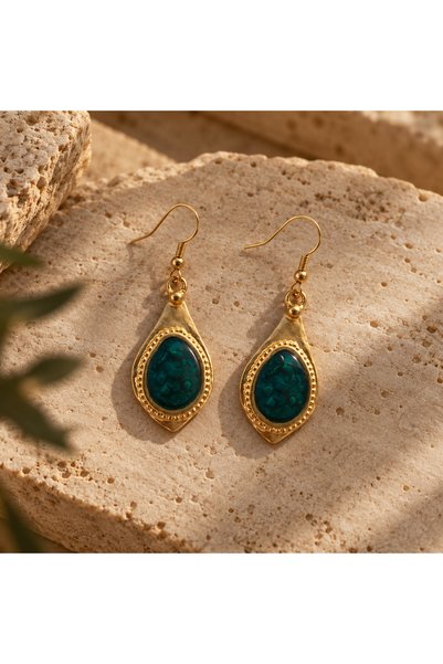 VUELTA Gold Renk Mavi Taşlı Bohem Vintage Kadın Küpe
