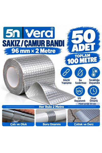 5N VERA Vera Sakız Bant Çamur Bant 50’li Paket 96 mm x 2 M Toplam 100 Metre A...