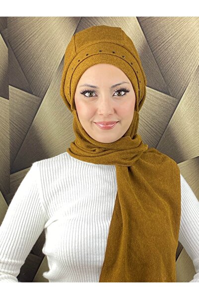 BUTİKAMBAR Tesettür Black Crystal Stone Daily Wear Beanie Hat