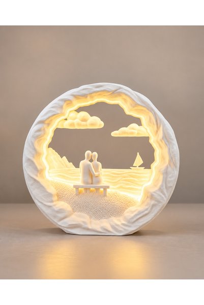 ECENOVA Deniz ve Çift Temalı Romantik 3D Baskı Dekoratif Gece Lambası