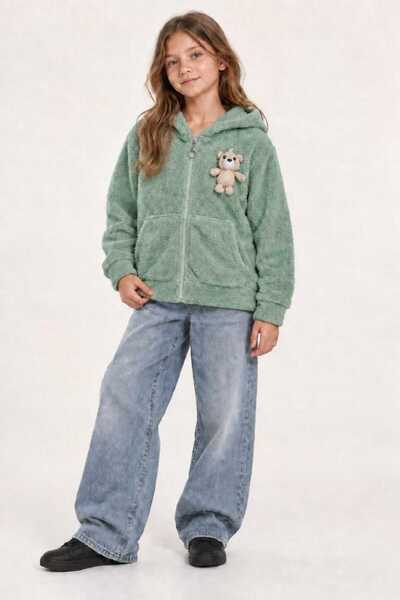 renkli diyar Girls' Plush Cardigan with Zipper and Hood