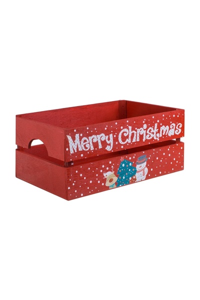 OEM Lada Decorativa Roșie din Lemn cu Imprimeu "Merry Christmas" 34x23x15cm