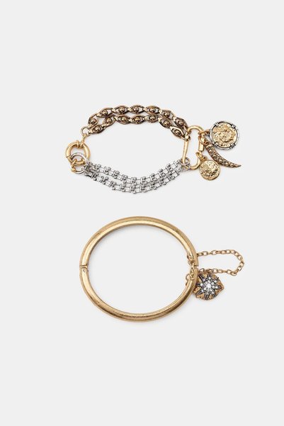 stravis Vintage Gold and Silver Colored Antique Coin and Charm Detailed 2-Pie...