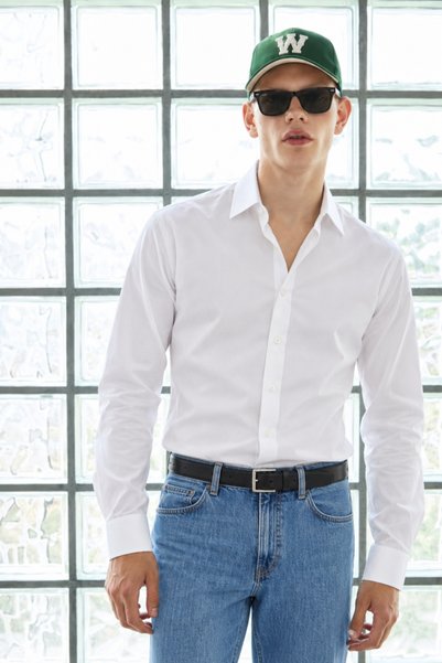 DAMGA JEANS Men's Classic Collar Long Sleeve Casual White Shirt