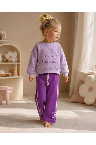 Karaniko Kids Set pentru fete din bumbac cu 3 fire, cu detaliu brodat, mov, p...