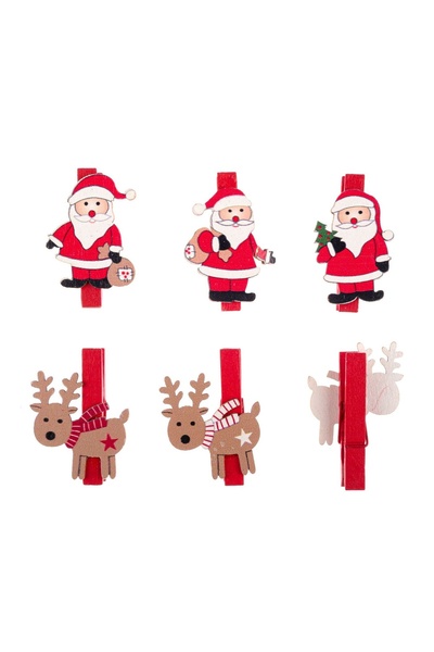 OEM Cleștișori de Crăciun Decorativi din Lemn Moș Crăciun Cerbi 5 cm – 6 buc....