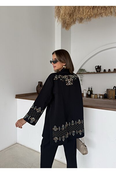 MİA NOURA Set pantaloni kimono pentru femei, cu mâneci brodate cu mărgele la ...