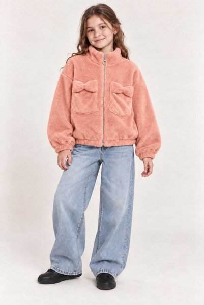 renkli diyar Girls' Plush Cardigan with Zipper