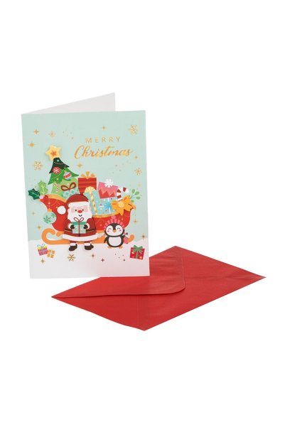 OEM Felicitare de Crăciun 3D Moș Crăciun Sanie Cadouri Folie "Merry Christmas...