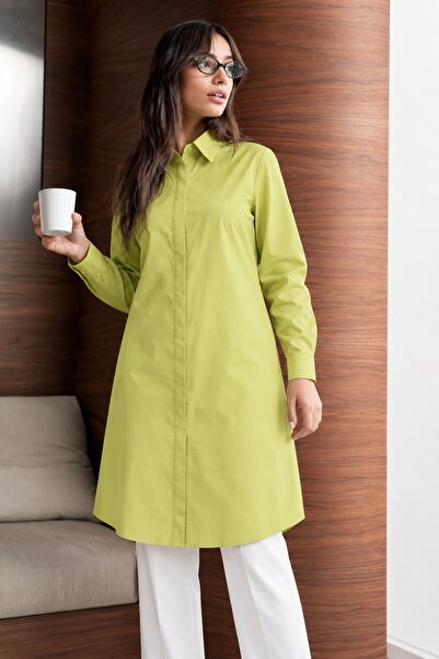 comstar Women's Collared Plain Long Seasonal F.Green Shirt