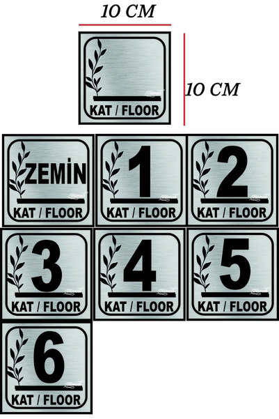 sıradışıhediyem Cat Number Silver Metal Plate Floor Number 6 and up 10X10 cm with Tape on the Back