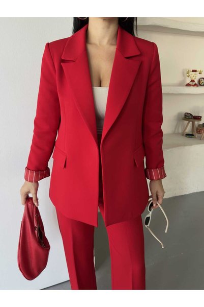 MYGİYİMİSTANBUL Set sacou tip blazer și pantaloni cu croială largă