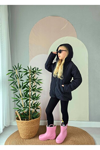 renkli diyar Girls' Quilted Coat with Hood