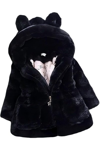 GENERAL Girl's Faux Fur Hooded Coat Cute Fashion Warm Thick Hooded Rabbit Bir...