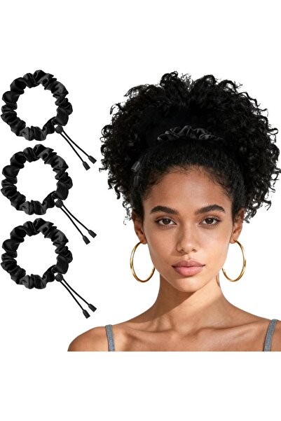ALMEKAQUZ 3Pcs Black Adjust Satin Hair Scrunchies for Women Girls, Hair Ties ...