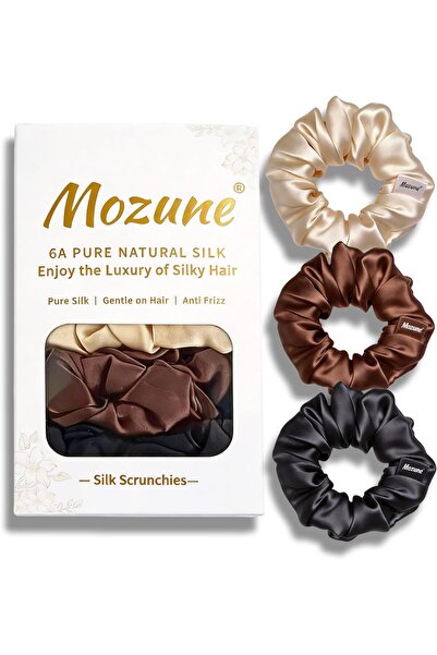 Mozune 3 Pack Pure Silk Scrunchies, 22 Momme Smooth Soft Hair Ties, No Crease...