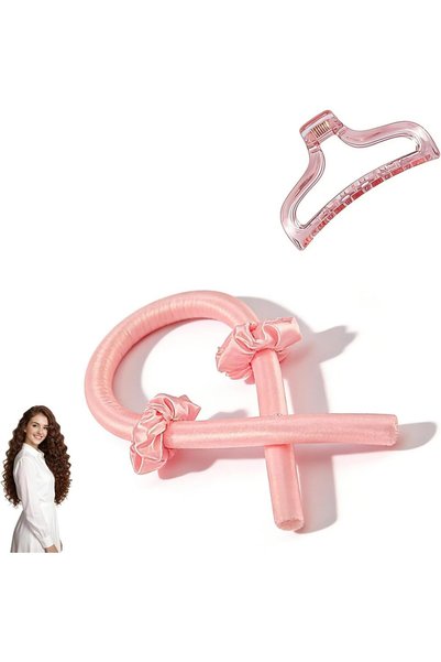 Duomama Overnight Curling Iron Headband Set with Hair Clips & Bands – Pink, N...