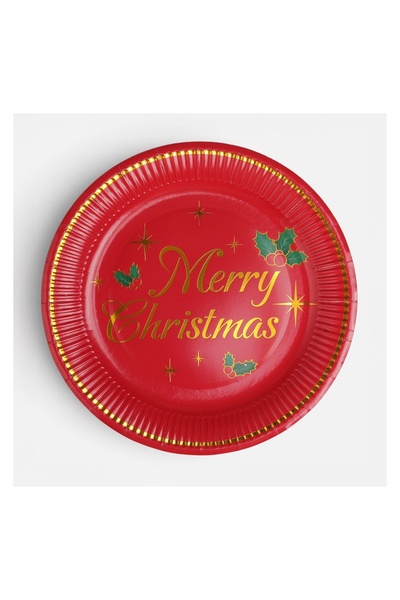 OEM Set 30 Farfurii din Hartie pentru Petrecere Roșii Merry Christmas Ø18cm