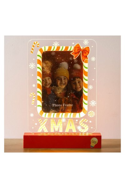 OEM Ramă Foto de Crăciun 18x25 cm cu Model Candy și 16 LED-uri – Decor Lumino...