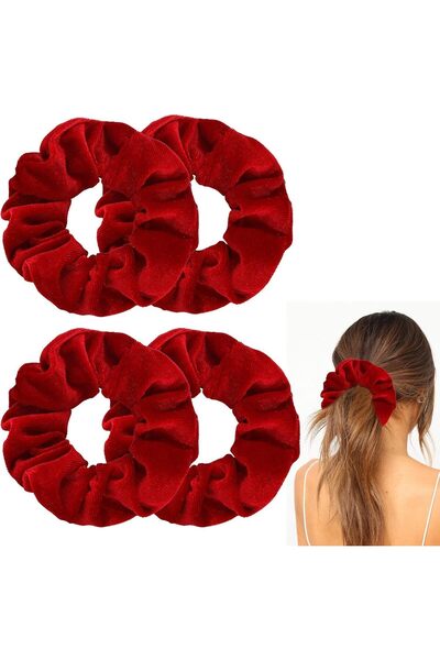 ASKIND 4 Pcs Red Velvet Hair Scrunchies, Large Size Hair Bands, Cute Rope Ela...