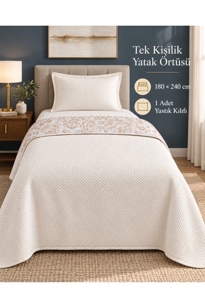 la lune home Astana Tek Kişilik Nubuk Yatak Örtüsü Seti 180×240 cm – 1 Yastık...