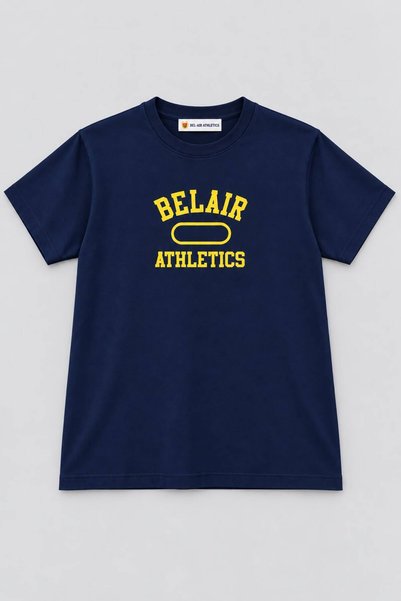 Generic Brand تي شيرت Bel-Air Athletics باللون الأزرق الداكن والأصفر مطبوع بر...