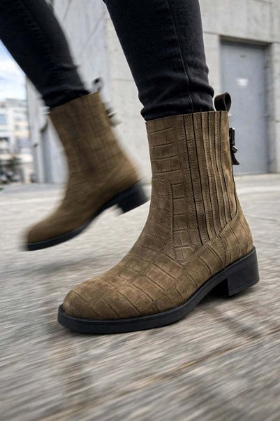 37brandshoes Zeytin Rengi Süet Botlar